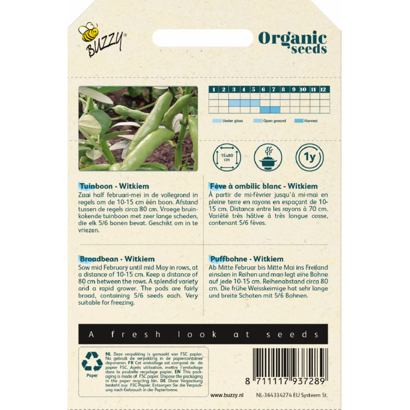 Organic Tuinboon witkiem zaden (doosje 50 gram)
