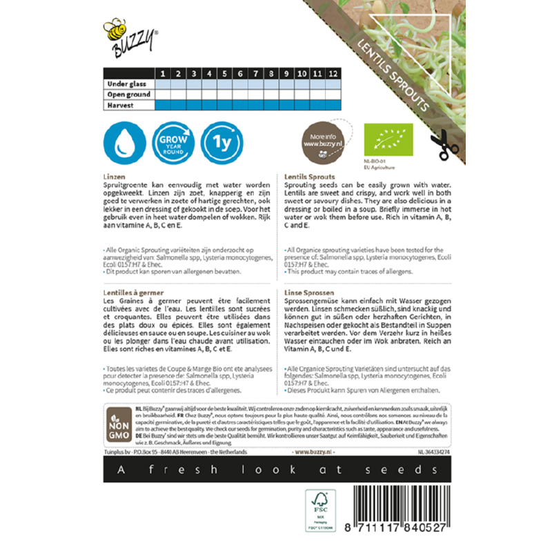 Organic sprouting linzen zaden - Feggies