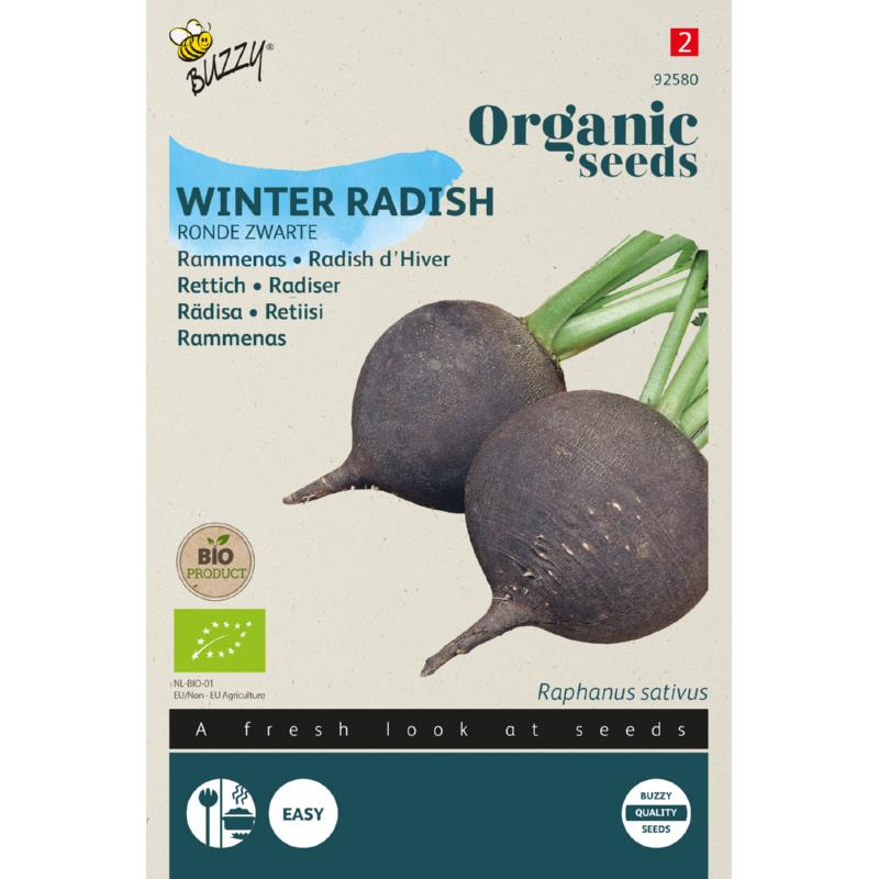 Organic Rammenas Ronde Zwarte zaden - Feggies