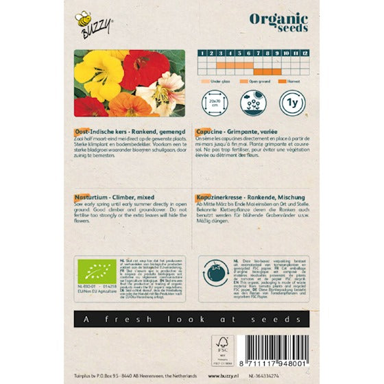 Organic Tropaeolum, Oost-Indische kers zaden - Feggies
